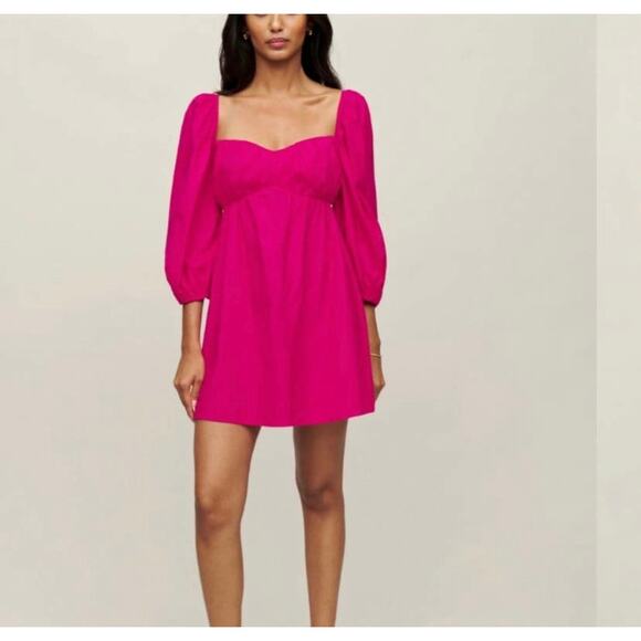 NEW / Reformation Farley Mini Dress Long Sleeve Mini Dress in Corvette - Picture 4 of 5